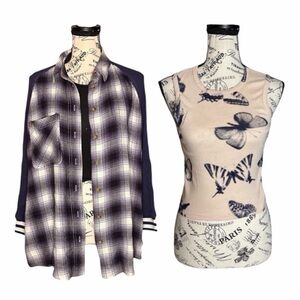BDG Urban Outfitters Plaid Navy Varsity Button Down & Butterfly Tank Bundle | M